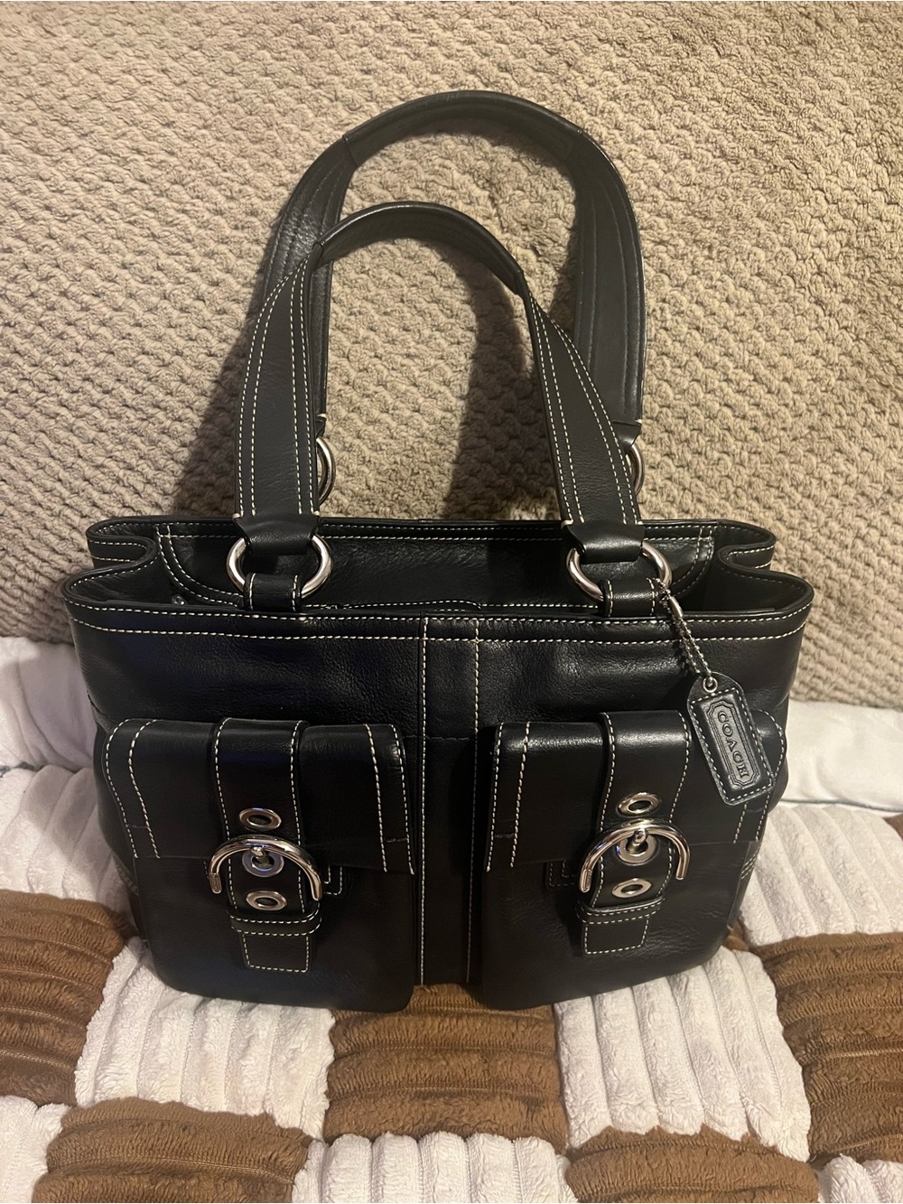 Coach Vintage Double Front Pocket Satchel in Black EUC!